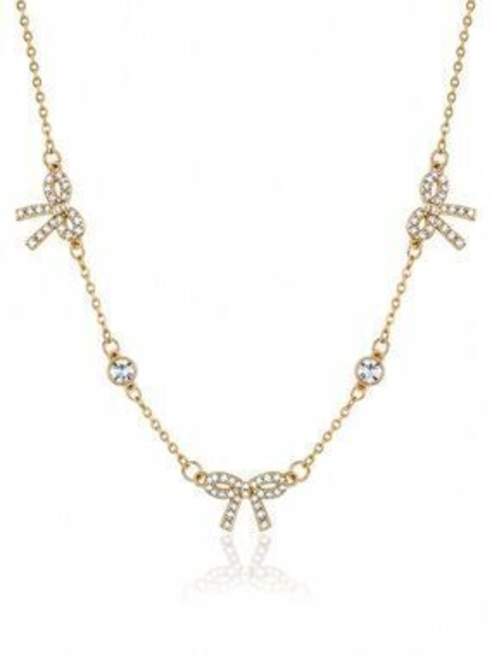 Gold Bow Pendant Necklace with Crystal Accents - Women's Jewelry